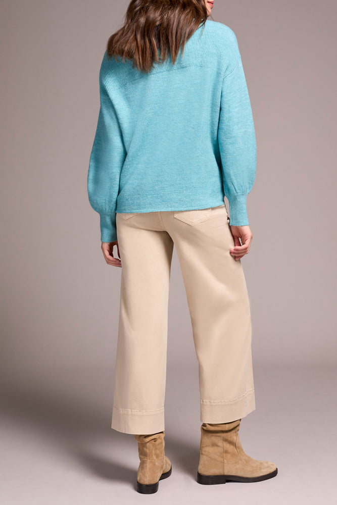 Tribal Fall 2025-2380O-3590-Long Sleeve Notch Neckline Sweater-Mist Blue - The Coach Pyramids