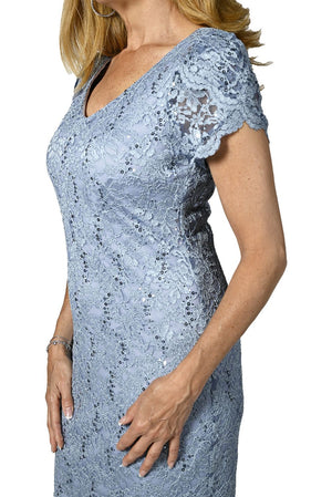 Frank Lyman-238225-Knit Dress-Blue - The Coach Pyramids