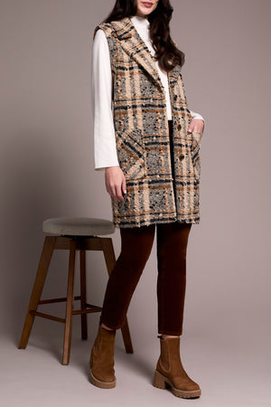 Tribal Fall 2025-2382O-8354-Wide Notch Collar Button Front Vest-Sand Stone - The Coach Pyramids