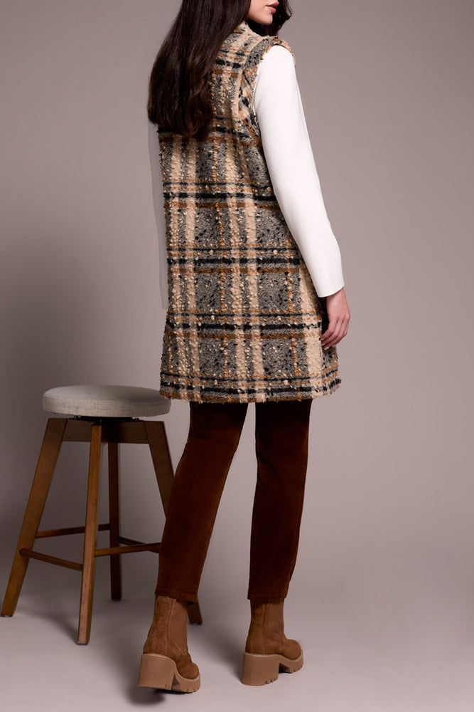 Tribal Fall 2025-2382O-8354-Wide Notch Collar Button Front Vest-Sand Stone - The Coach Pyramids