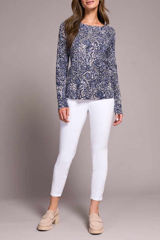 Tribal Fall 2025-2383O-576-Long Sleeve Crew Neck Sweater-Sapphire - The Coach Pyramids