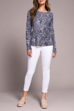 Tribal Fall 2025-2383O-576-Long Sleeve Crew Neck Sweater-Sapphire - The Coach Pyramids