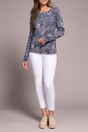 Tribal Fall 2025-2383O-576-Long Sleeve Crew Neck Sweater-Sapphire - The Coach Pyramids