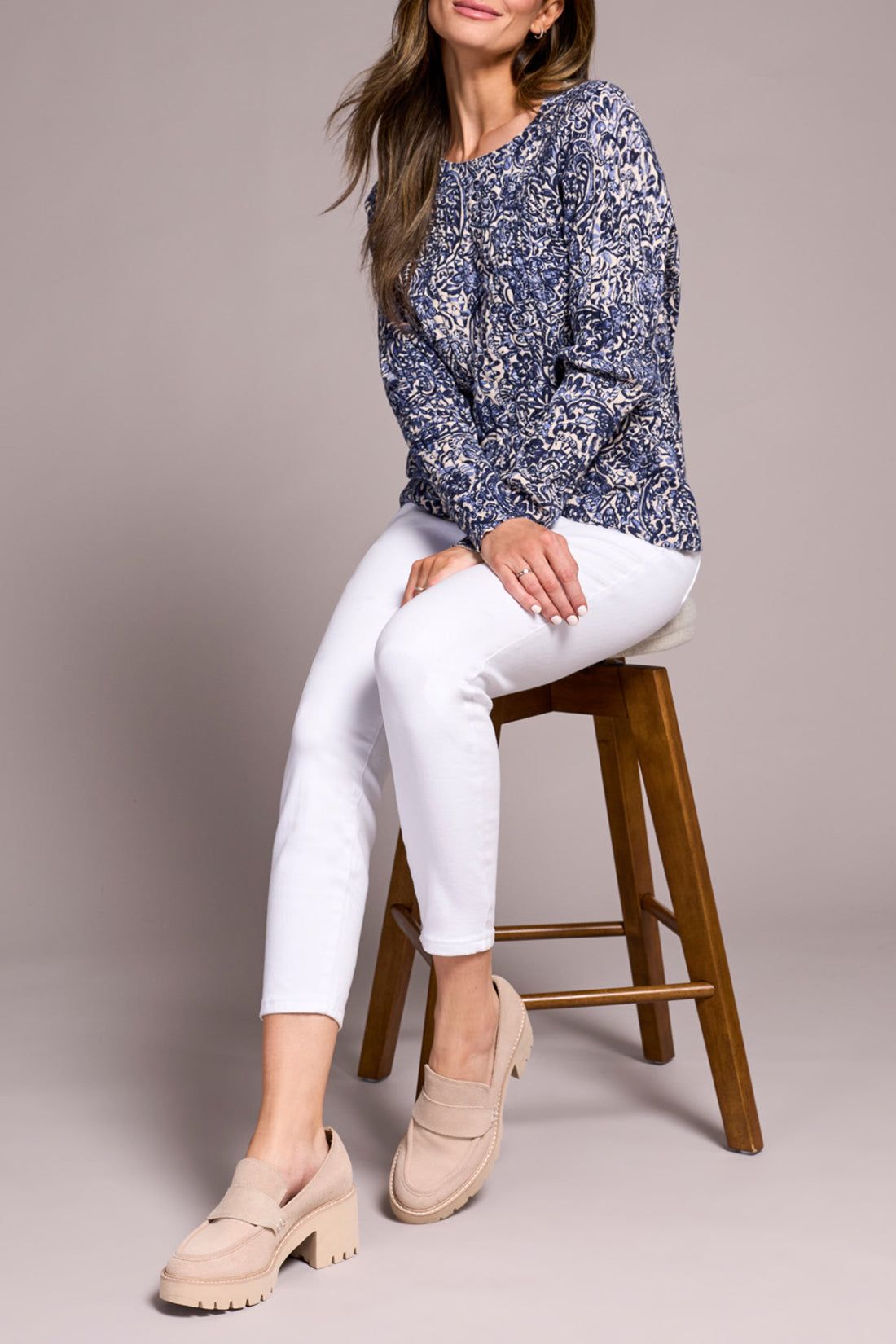 Tribal Fall 2025-2383O-576-Long Sleeve Crew Neck Sweater-Sapphire - The Coach Pyramids