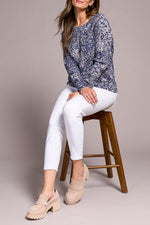 Tribal Fall 2025-2383O-576-Long Sleeve Crew Neck Sweater-Sapphire - The Coach Pyramids