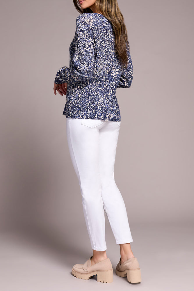 Tribal Fall 2025-2383O-576-Long Sleeve Crew Neck Sweater-Sapphire - The Coach Pyramids