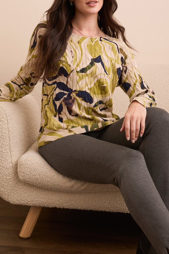 Tribal Fall 2025-2383O-576-Long Sleeve Crew Neck Sweater-Leek - The Coach Pyramids