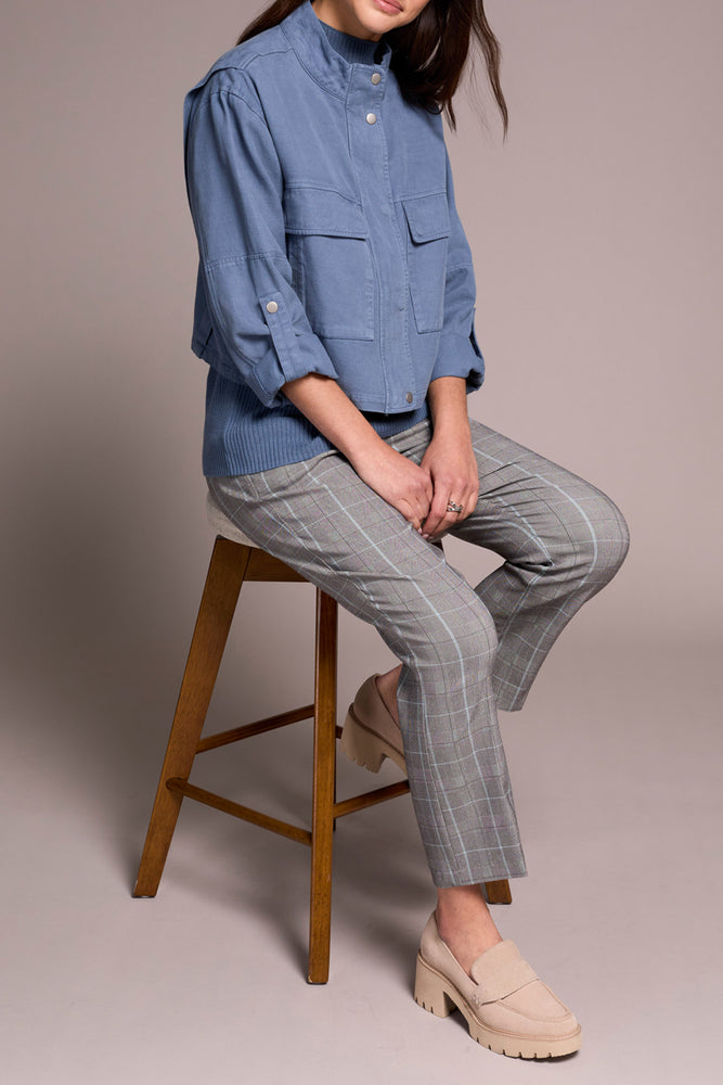 Tribal Fall 2025-2385O-8141-Long Sleeve Jacket W/ Double Pockets-Slate Blue - The Coach Pyramids