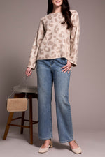 Tribal Fall 2025-2387O-8344-Long Sleeve Crew Neck Sweater W/Sequins-Sand Stone - The Coach Pyramids