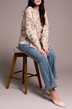 Tribal Fall 2025-2387O-8344-Long Sleeve Crew Neck Sweater W/Sequins-Sand Stone - The Coach Pyramids