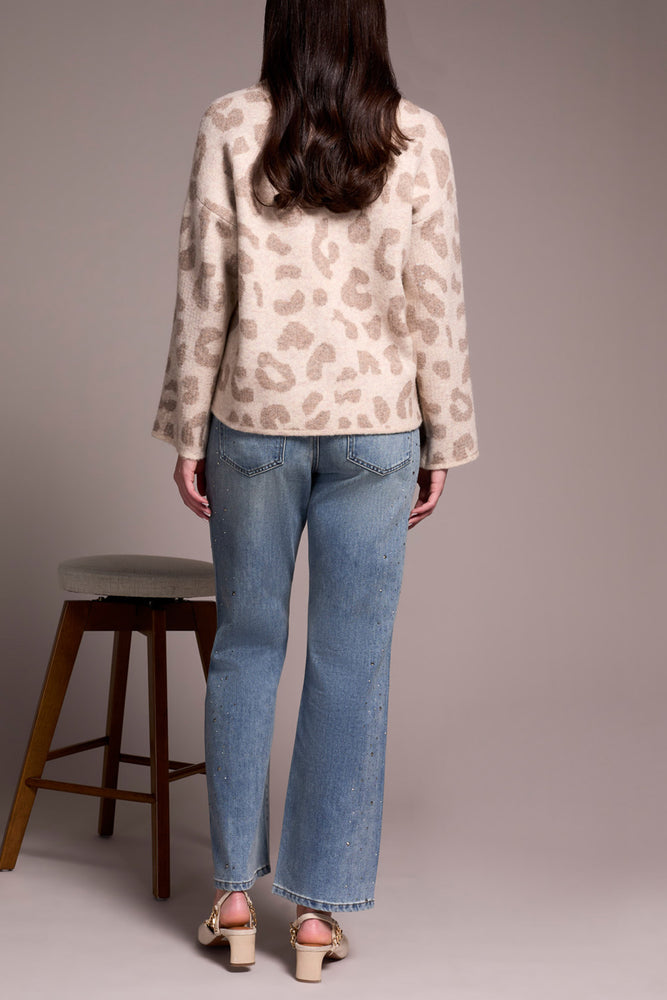 Tribal Fall 2025-2387O-8344-Long Sleeve Crew Neck Sweater W/Sequins-Sand Stone - The Coach Pyramids