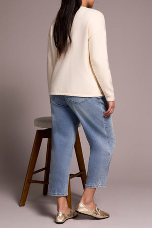 Tribal Fall 2025-2388O-8355-Long Sleeve Crew Neck Sweater W/Pearls-Sand Stone - The Coach Pyramids