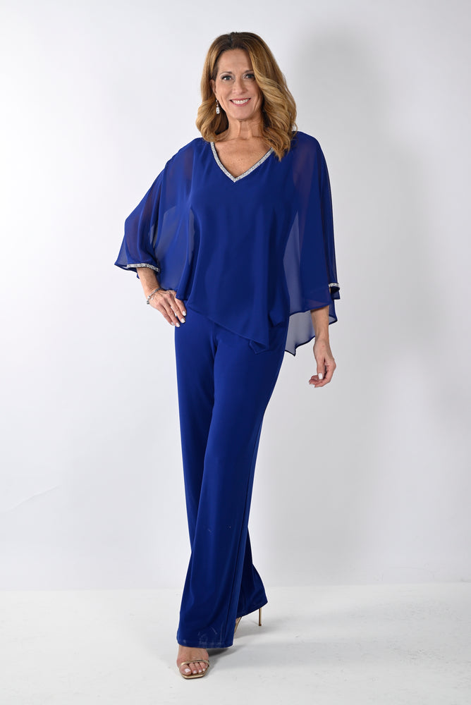 Frank Lyman Fall/Winter 2023 -239197-Knit Jumpsuit-Imperial Blue - The Coach Pyramids