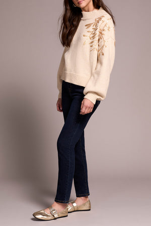 Tribal Fall 2025-2391O-3976-Long Sleeve Mock Neck Sweater W/Sequins-Latte - The Coach Pyramids