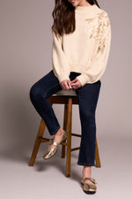 Tribal Fall 2025-2391O-3976-Long Sleeve Mock Neck Sweater W/Sequins-Latte - The Coach Pyramids