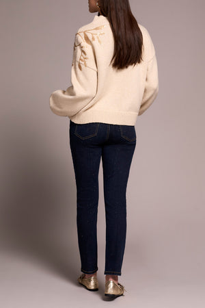Tribal Fall 2025-2391O-3976-Long Sleeve Mock Neck Sweater W/Sequins-Latte - The Coach Pyramids