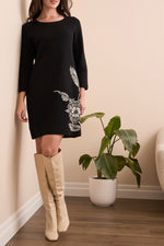 Tribal Fall 2025-2393O-8241-Elbow Sleeve Boat Neck Sweater Dress-Black - The Coach Pyramids