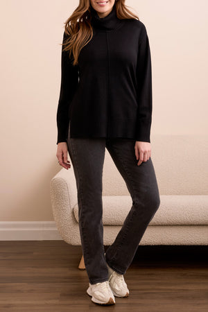 Tribal Fall 2025-2395O-8359-Long Sleeve Turtle Neck Sweater-Black - The Coach Pyramids