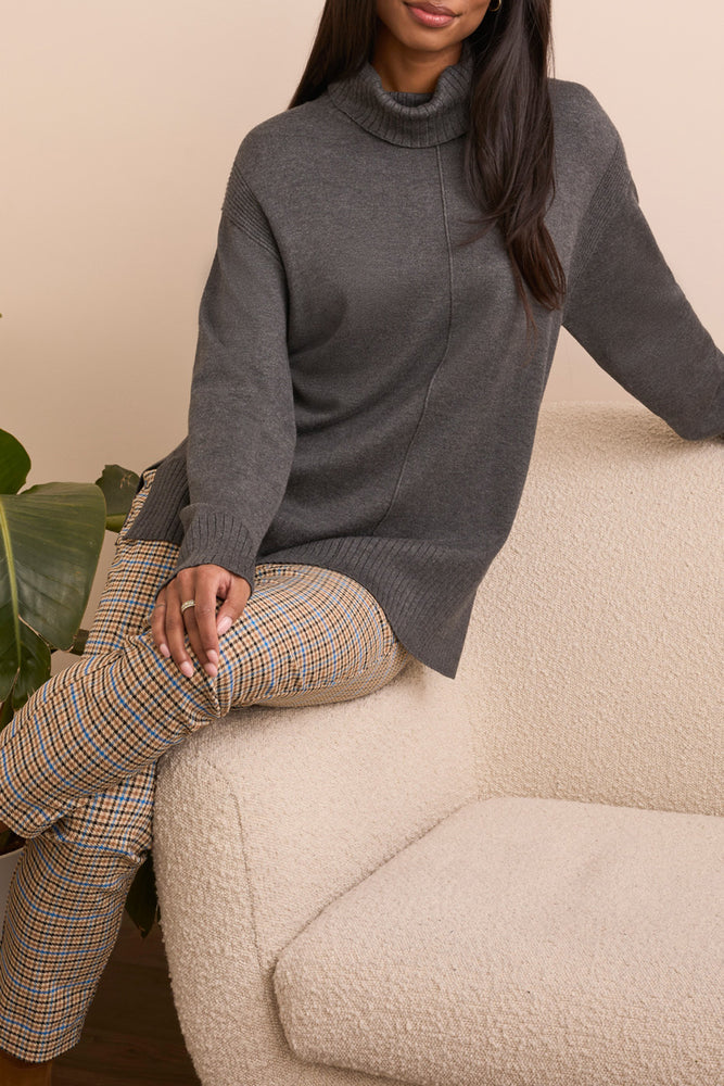 Tribal Fall 2025-2395O-8359-Long Sleeve Turtle Neck Sweater-Charcoal - The Coach Pyramids