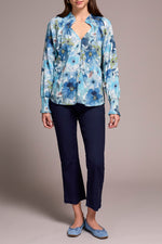 Tribal Fall 2025-2396O-8250-Long Sleeve Blouse W/Smocking Details-Slate Blue - The Coach Pyramids