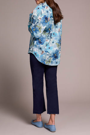 Tribal Fall 2025-2396O-8250-Long Sleeve Blouse W/Smocking Details-Slate Blue - The Coach Pyramids