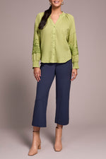 Tribal Fall 2025-2408O-8299-Long Sleeve Blouse W/Applique On Sleeve-Wasabi - The Coach Pyramids