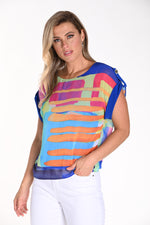 Frank Lyman Spring/Summer 2024- 241124 -Woven Top- Electric Blue/Multi - The Coach Pyramids