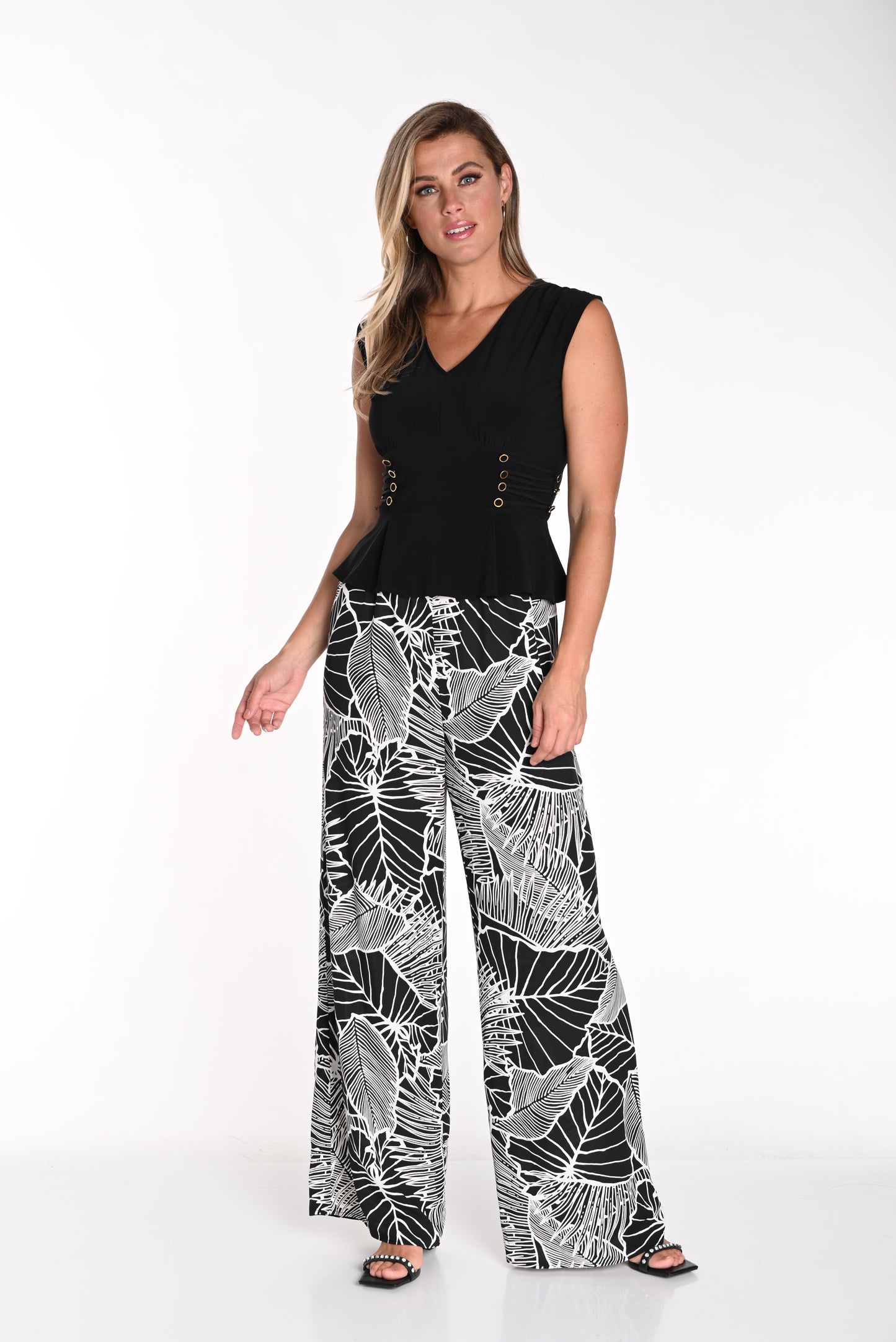 Frank Lyman Spring/Summer 2024- 241180-Woven Pant- Black/Beige - The Coach Pyramids