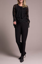 Tribal Fall 2025-2411O-8345-Long Sleeve Blouse W/Lined Body-Black - The Coach Pyramids