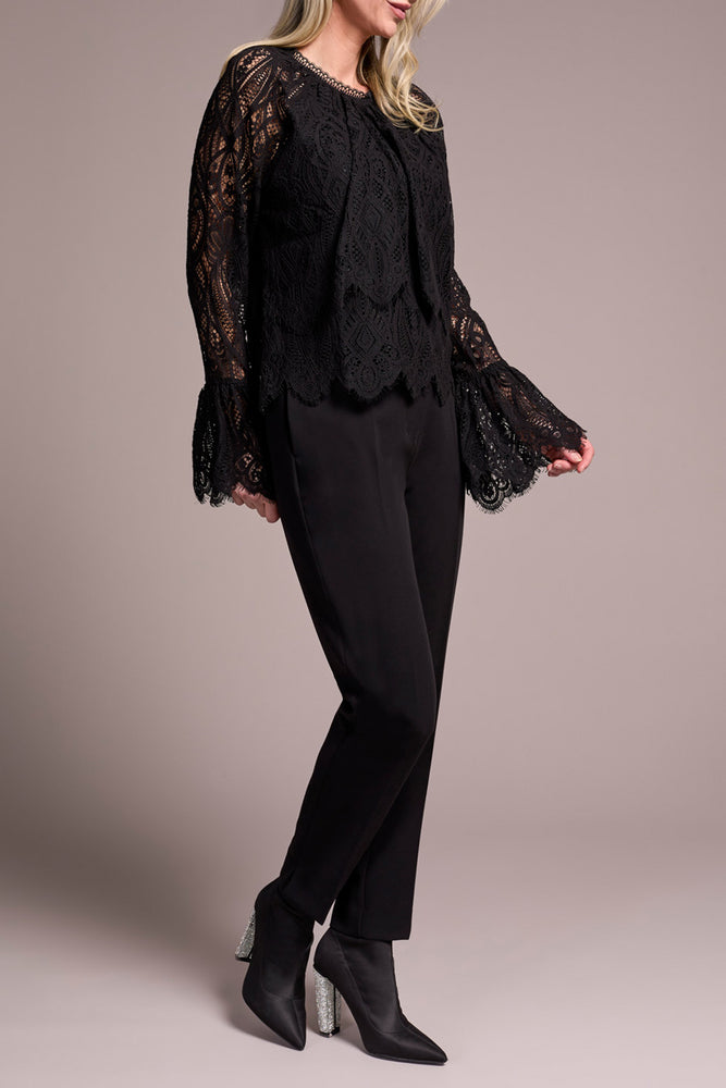 Tribal Fall 2025-2411O-8345-Long Sleeve Blouse W/Lined Body-Black - The Coach Pyramids