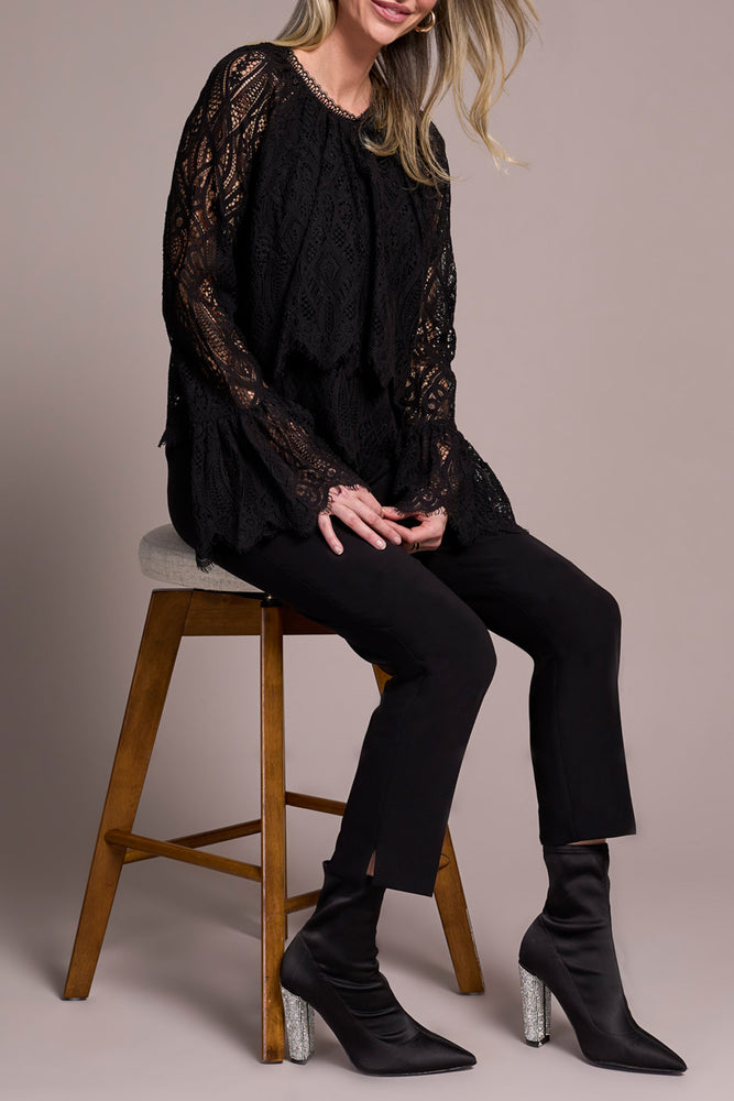 Tribal Fall 2025-2411O-8345-Long Sleeve Blouse W/Lined Body-Black - The Coach Pyramids