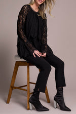 Tribal Fall 2025-2411O-8345-Long Sleeve Blouse W/Lined Body-Black - The Coach Pyramids