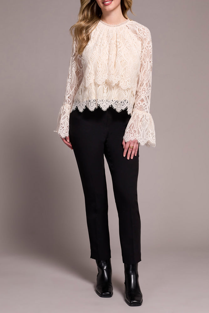Tribal Fall 2025-2411O-8345-Long Sleeve Blouse W/Lined Body-Moon Stone - The Coach Pyramids