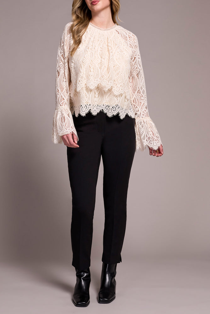 Tribal Fall 2025-2411O-8345-Long Sleeve Blouse W/Lined Body-Moon Stone - The Coach Pyramids