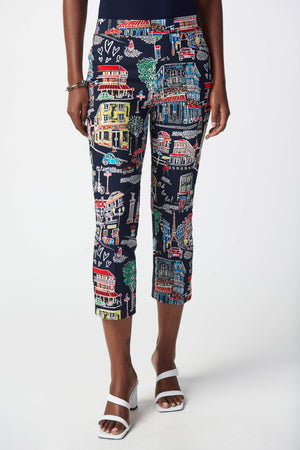 Joseph Ribkoff Spring  2024 -241268-Pant-Midnight Blue/Multi - The Coach Pyramids