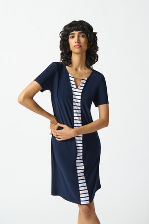 Joseph Ribkoff Summer 2024 -242068-Dress-Midnight Blue/Vanilla - The Coach Pyramids