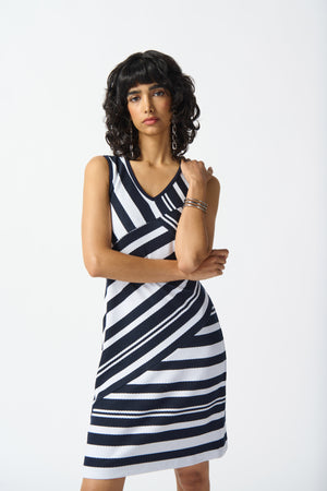 Joseph Ribkoff Summer 2024 -242077-Dress-Midnight Blue/Off White - The Coach Pyramids