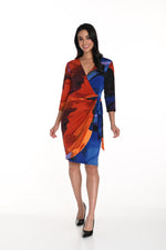 Frank Lyman Fall 2024-243135-Knit Dress- Royal/Orange - The Coach Pyramids