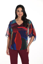 Frank Lyman Fall 2024-243171-Woven Blouse-Burgundy/Blue - The Coach Pyramids