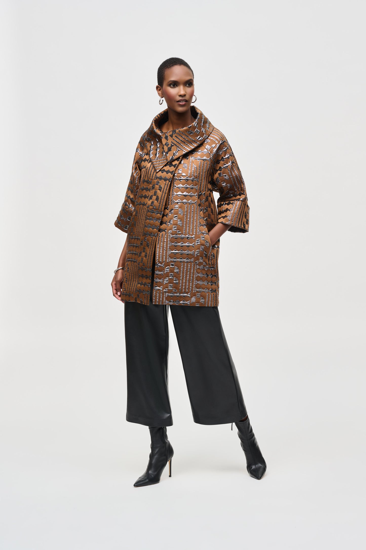Joseph Ribkoff Fall  2024 -243280-Coat-Brown/Gun Metal - The Coach Pyramids