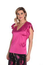 Frank Lyman Fall 2024-243406U-Woven Top- Magenta - The Coach Pyramids