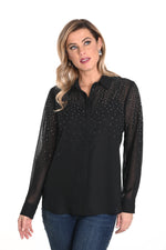 Frank Lyman Fall 2024-243414U-Woven Blouse-Black - The Coach Pyramids