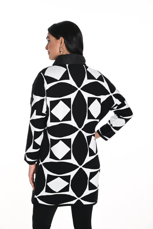 Frank Lyman Fall 2024 243416U Woven Coat Black Off White S Black Off White