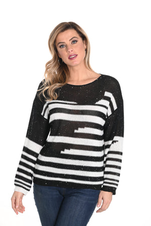 Frank Lyman Fall 2024-243421U-Knit Sweater-Black/Off White - The Coach Pyramids