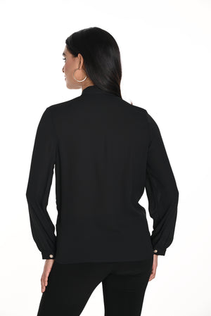 Frank Lyman Fall 2024-243454U-Woven Blouse-Black - The Coach Pyramids