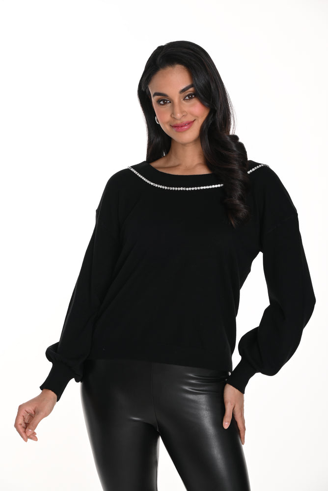 Frank Lyman Fall 2024-243457U-Knit Top-Black - The Coach Pyramids