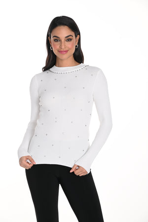 Frank Lyman Fall 2024-243463U-Knit Top-White - The Coach Pyramids