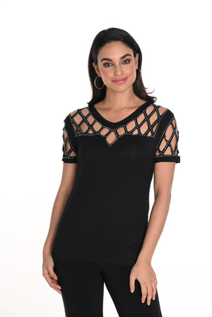 Frank Lyman Fall 2024-243465U-Knit Top-Black - The Coach Pyramids