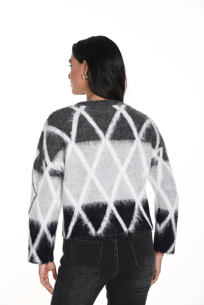 Frank Lyman Fall 2024-243473U-Knit Top-Grey/Black - The Coach Pyramids