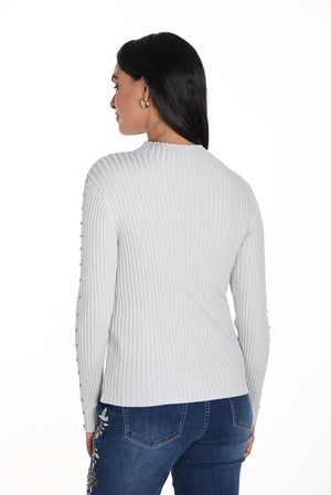 Frank Lyman Fall 2024-243474U-Knit Top-Grey - The Coach Pyramids